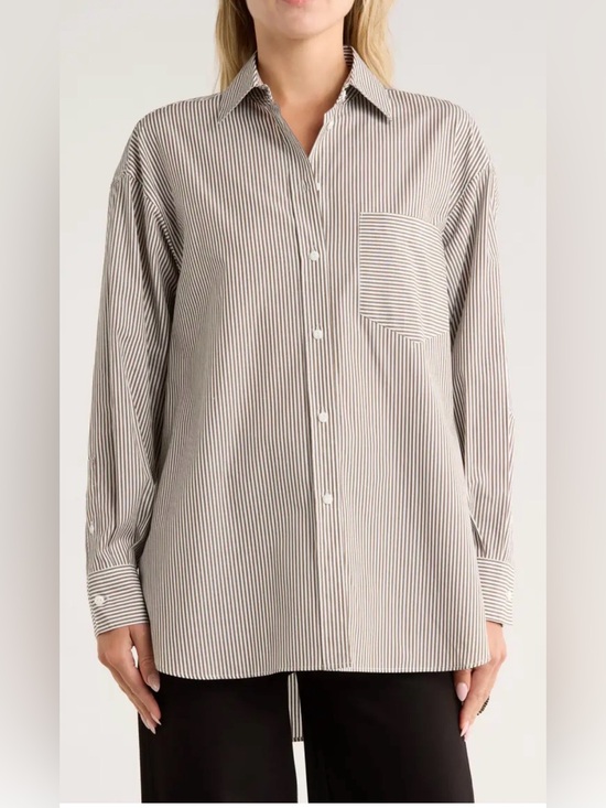 rag & bone Tops - Rag & Bone Striped Button-Up Shirt - White and Brown